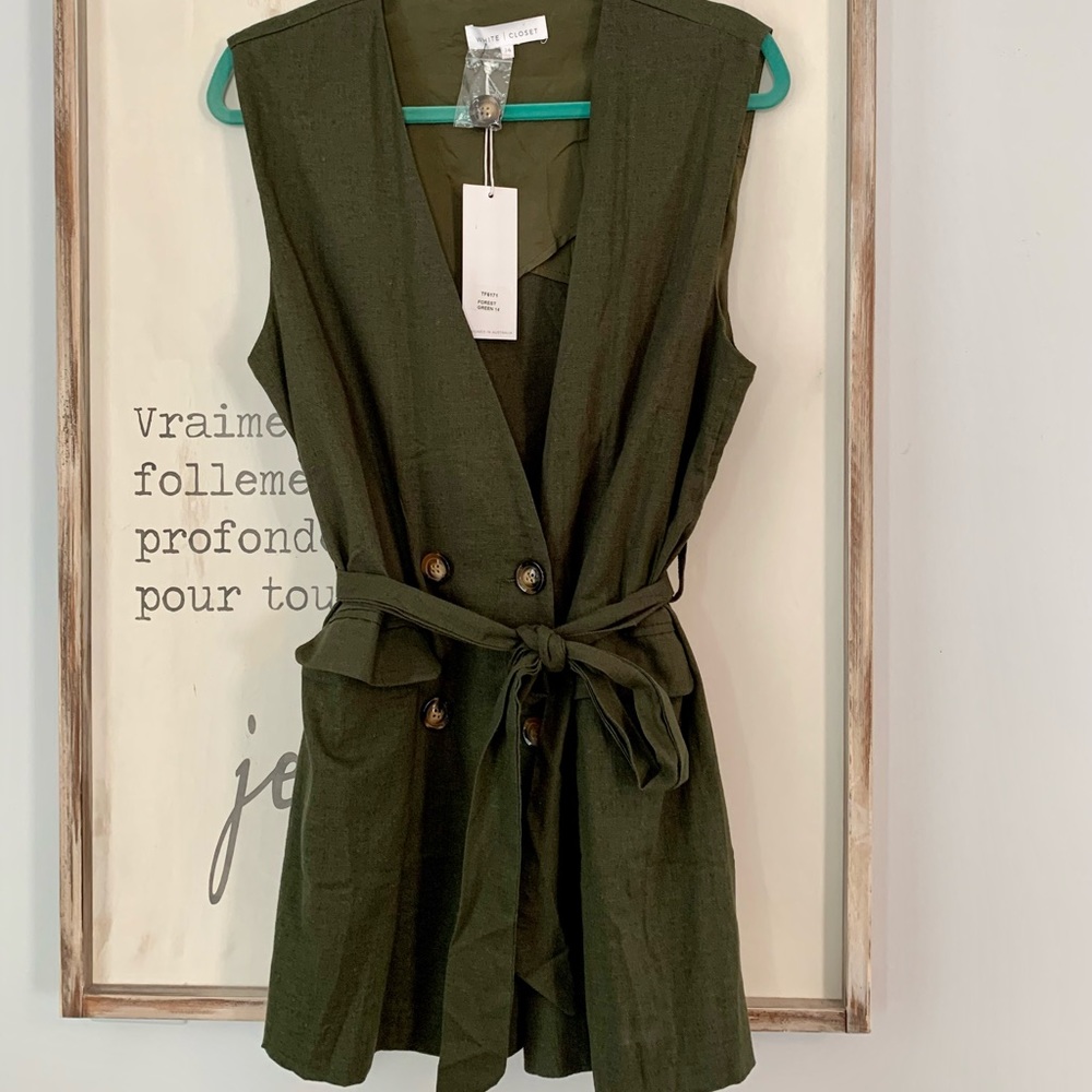 Sleeveless Olive Green Tie-Waist Vest